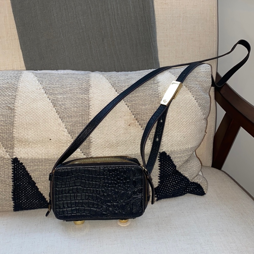 Mini leather cross body bag. Faux crocodile